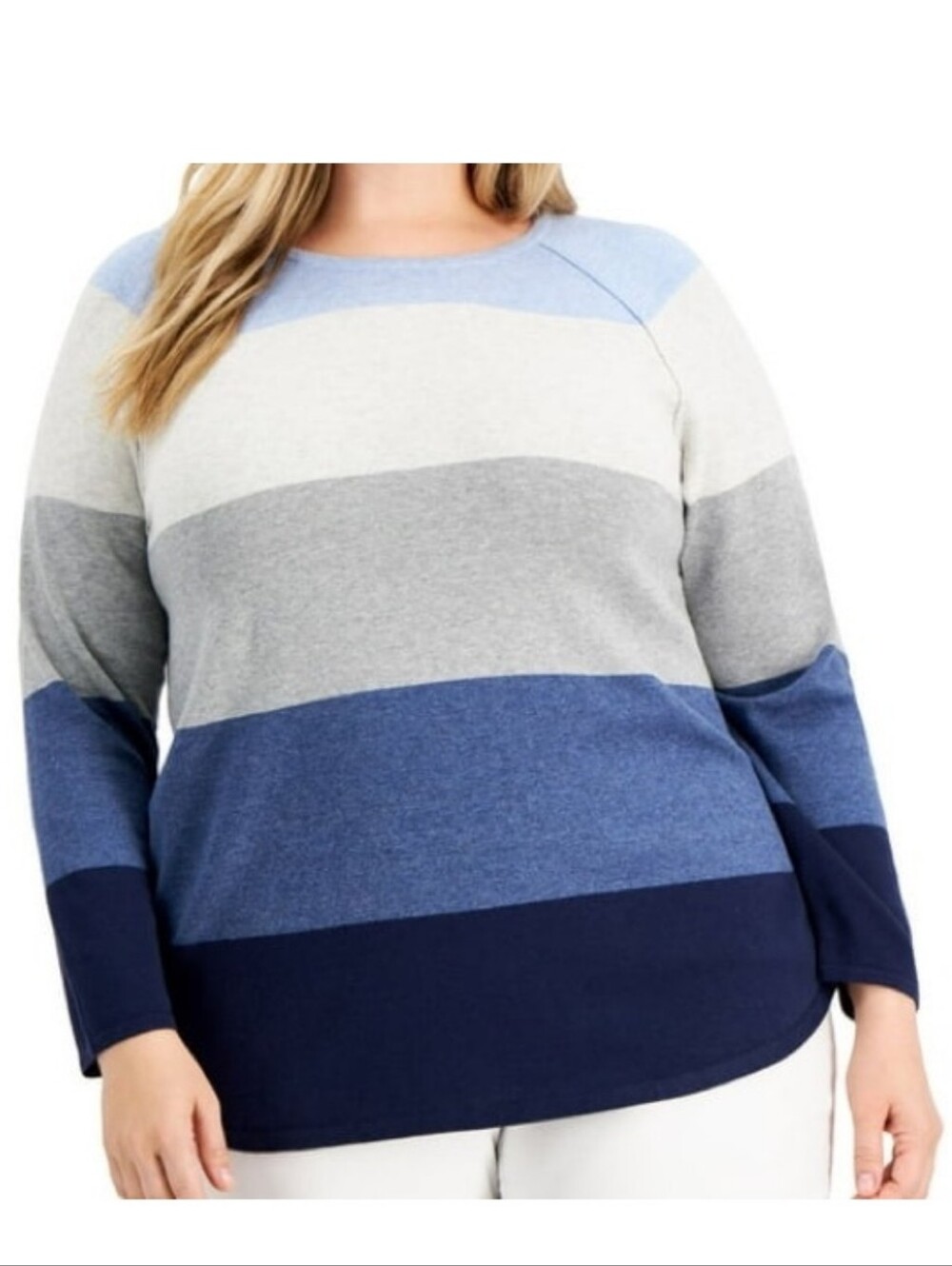 Karen Scott Colorblock Blue, White & Heathered Gray Long Sleeve Top